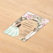 Groene roze bloemen boog jurk Quinceanera Acryl Uitnodigingen (Laagn)