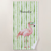 Groene Roze Flamingo   Strandlaken (Voorkant)