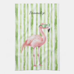 Groene Roze Flamingo Theedoek