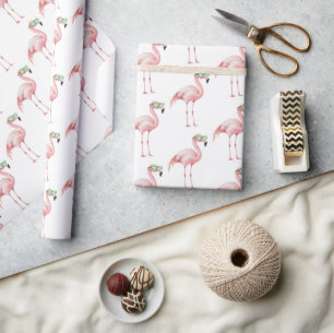 Groene Roze Flamingo Verjaardag Cadeaupapier
