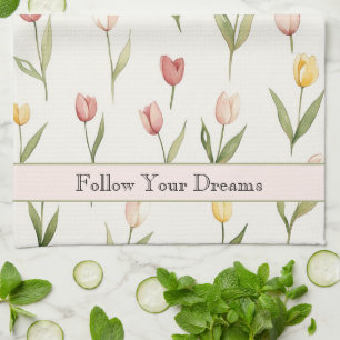 Groene Roze Gele Tulpen Narcissen Bloemen Dromen Theedoek