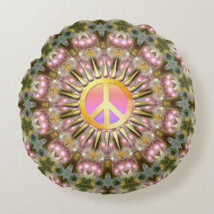 Groene Roze Genezende Licht Vrede Mandala Rond Kussen