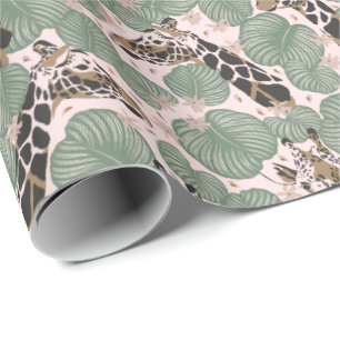 Groene & Roze Giraffe Safari Wrapping Paper Roll Cadeaupapier