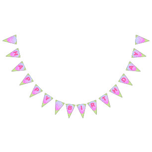 Groene & Roze Glitter Gelukkige Verjaardag Bunting Vlaggetjes