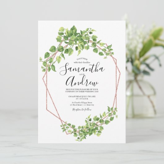 Groene Roze Goud Elegante Waterverf Boho Blad Kaart (Staand voorkant)