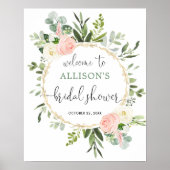 Groene roze gouden bruidsshower welkomstbord poster (Voorkant)