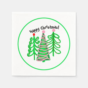Groene roze kerstbomen servet
