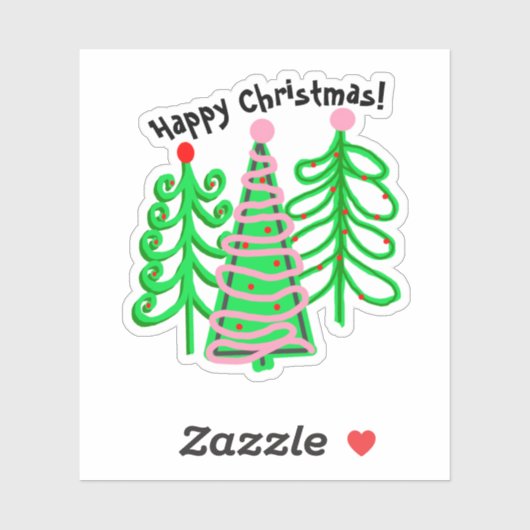 Groene roze kerstbomen sticker (Vel)