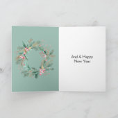 Groene roze kerstkrans kaart (Binnen)