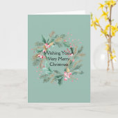 Groene roze kerstkrans kaart (Gele Bloem)