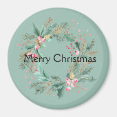 Groene Roze Kerstkrans Magneet (Voorkant)