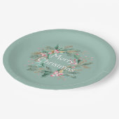 Groene Roze Kerstkrans Papieren Bordje (Gekanteld)