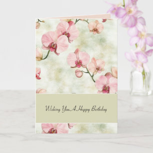 Groene Roze Orchidee Bloemen Verjaardag Kaart