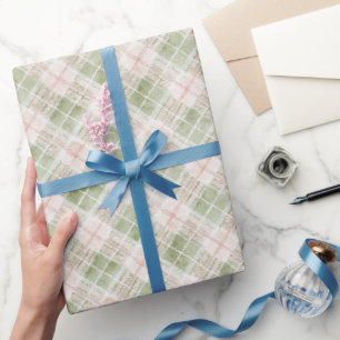 Groene Roze Plaid Strepen Verjaardag Cadeaupapier
