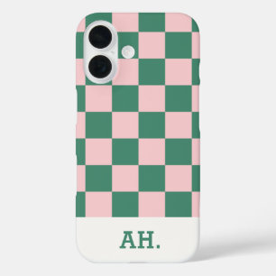 Groene Roze Retro Geruite iPhone 16 hoesje