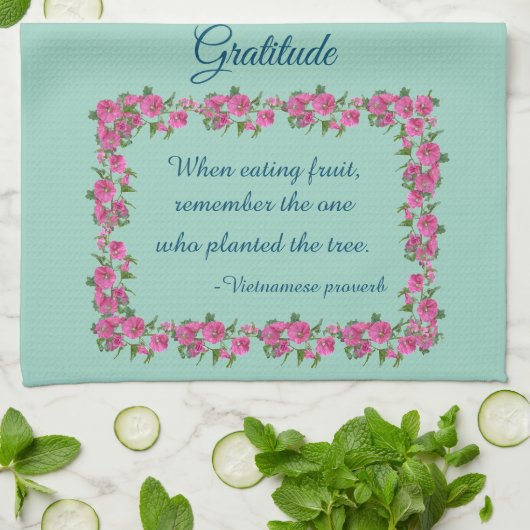  Groene & Roze Rozen Dankbaarheid Theedoek (Gevouwen)