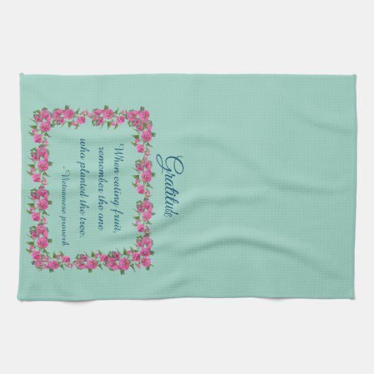  Groene & Roze Rozen Dankbaarheid Theedoek (Horizontaal)