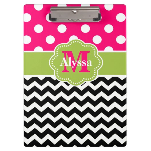 Groene roze Stippen Chevron gepersonaliseerd Klembord (Voorkant)