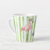 Groene Roze Strepen Flamingo Verjaardag Latte Mok (Linkerhoek)
