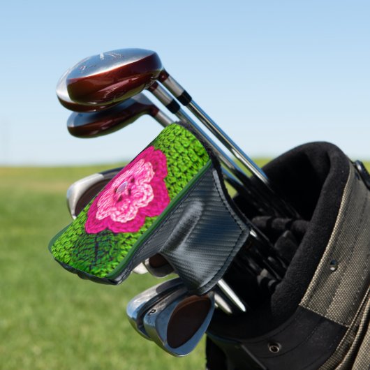 Groene roze ventilatorontwerper haakdruk golfheadcover (Insitu)