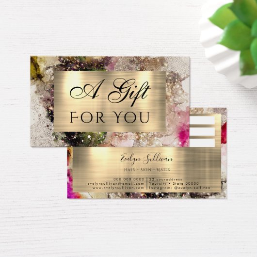 Groene roze Waterverf en goudbruistekaart Visitekaartje (Bureau)