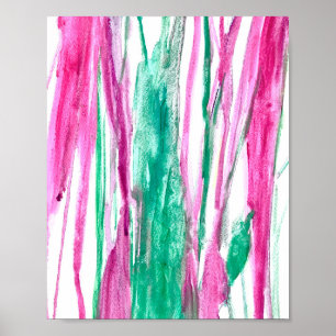 Groene roze Waterverf Kunstminimalistische toilets Poster