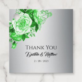 Groene Rozen Botanische Elegantie Zilveren Bruilof Bedankjes Labels