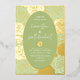 Groene Rozen bruiloft Folie uitnodiging