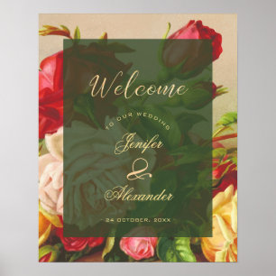 Groene  rozen bruiloft welkomstscript poster