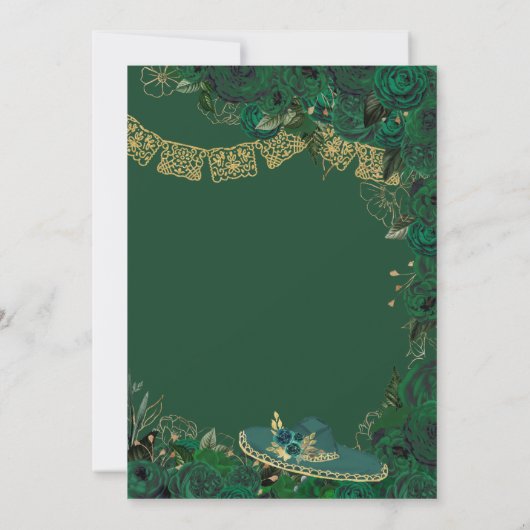 Groene Rozen Elegant Emerald Charro Quinceanera In Kaart (Achterkant)