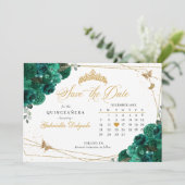 Groene Rozen & Gouden Quinceañera Save The Date Kaart (Staand voorkant)