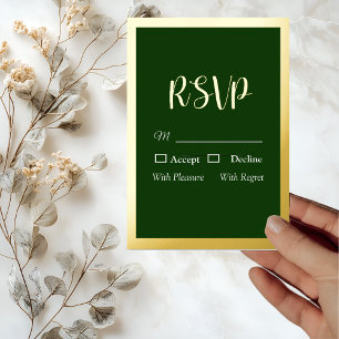 Groene RSVP-kaart met Elegant Gold Script en Lijst Folie Uitnodiging