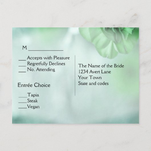 Groene RSVP w Entree Choices Uitnodiging Briefkaart (Achterkant)
