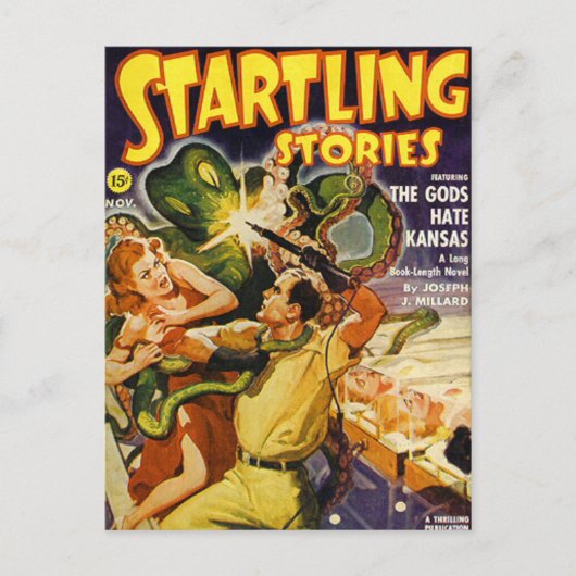 Groene ruimte-octopus briefkaart (Voorkant)