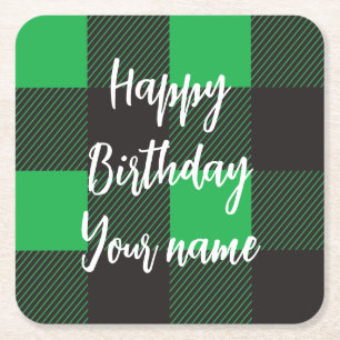 Groene ruit Happy Birthday Vierkante Kartonnen Onderzetter
