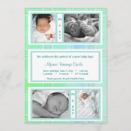 Groene ruit vier foto geboorteaankondiging aankondiging