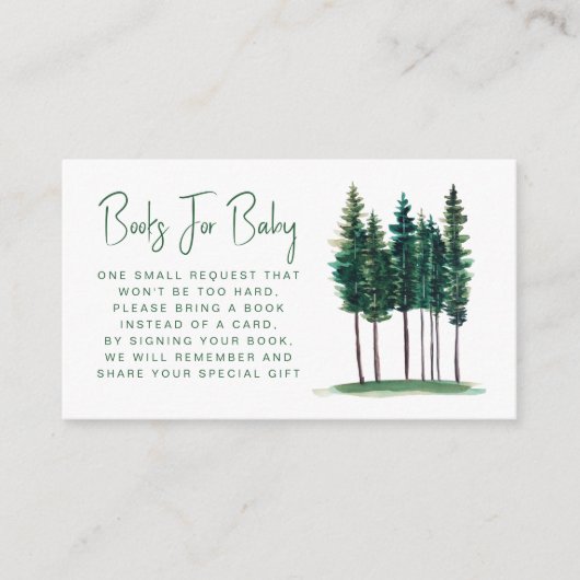 Groene Rustic Pine Trees Book Request Baby shower Informatiekaartje (Voorkant)