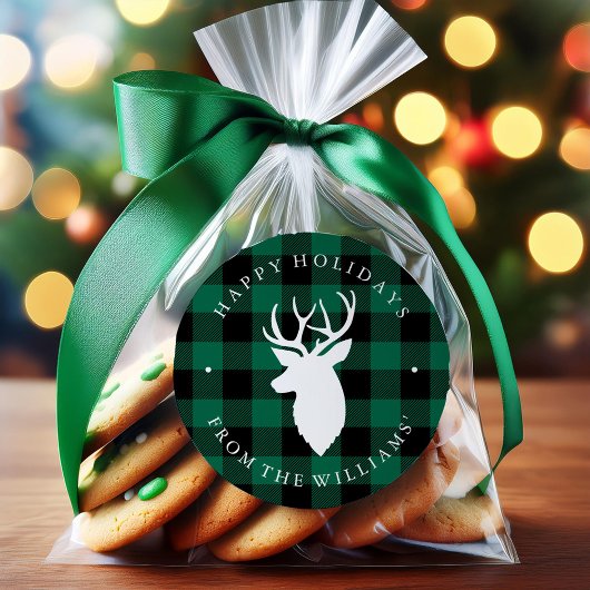 Groene Rustic Pset Pattern en Deer Ronde Sticker