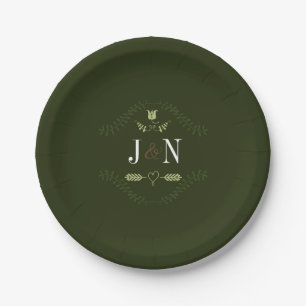 Groene rustieke bos bruiloft receptie Monogram Papieren Bordje