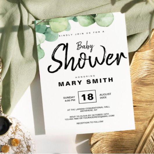 Groene Rustieke Eucalyptus Baby shower Invitation