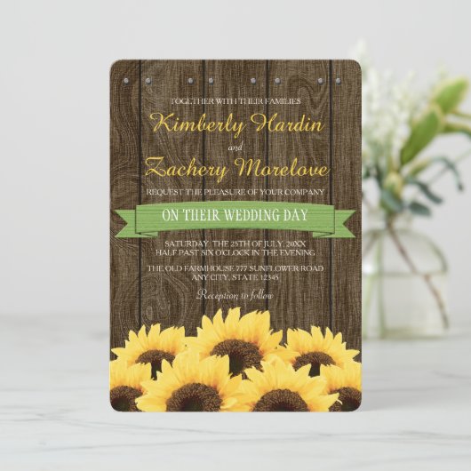 GROENE RUSTISCHE ZONLOWER WEDDING INVITATIE KAART (Staand voorkant)