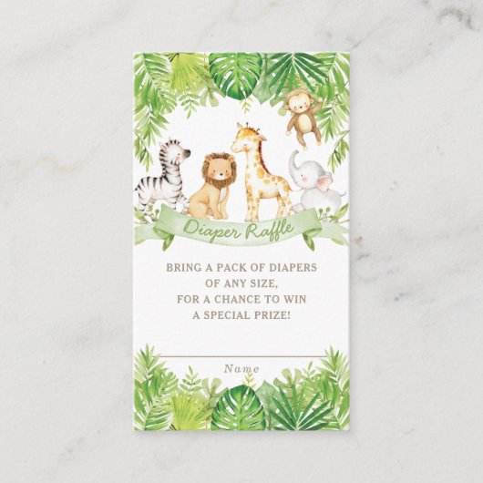 Groene Safari Bos Oerwoud Dieren Luier Raffle Informatiekaartje (Voorkant)