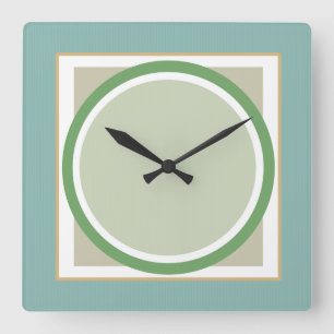 Groene Sage en beige Geometrische wandklok Vierkante Klok