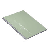 Groene Sage Modern Script Girly Monogram Naam Notitieboek (Rechterzijde)