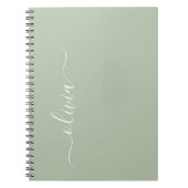 Groene Sage Modern Script Girly Monogram Naam Notitieboek (Voorkant)