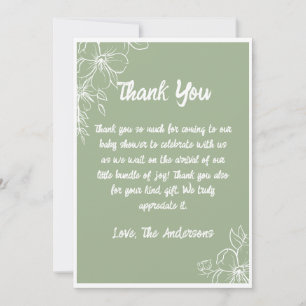 Groene salie babyshower bedankkaart kaart