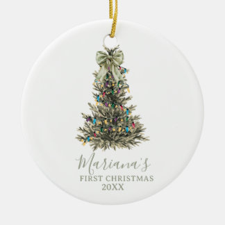 Groene Salie Boog Dennenbomen Eerste Kerstmis Keramisch Ornament