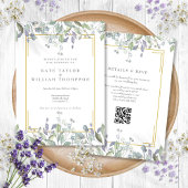 Groene Salie Lila Bloemencode QR Trouwfeest Kaart