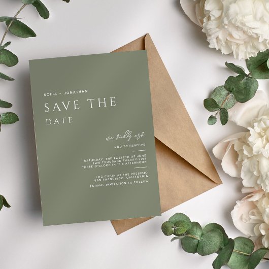 Groene Salie Minimalistische Elegante Trouwdag Save The Date