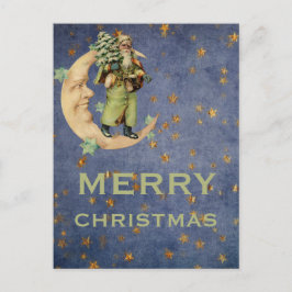 Groene Santa Crescent Moon Sterrennacht Feestdagenkaart